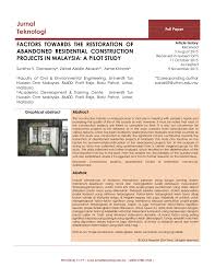 In 2000, there were 514 abandoned housing projects in malaysia with an estimated value of rm 7.5 billion (see table 1.1). Pdf Factors Towards The Restoration Of Abandoned Residential Construction Projects In Malaysia A Pilot Study