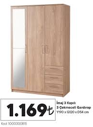 Rani mobilyageniş gardırop elbise dolabı 4 kapılı 1 çekmeceli 2 askılı 7 raflı ceviz beyaz. Imaj 3 Kapili 3 Cekmeceli Gardirop Y190xg120xd54 Cm Indirimde Market