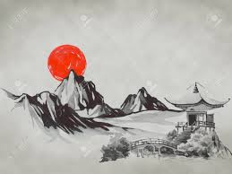 Japan Traditional Sumi E Painting Fuji Mountain Sakura Sunset Stock Photo Picture And Royalty Free Image Image 116755940