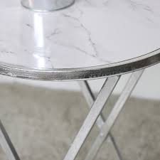 Modern round accent table, side table coffee table white marble wood top and sturdy black metal frame, end table for small spaces living room bedroom. Silver White Marble Side Table