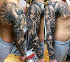 Black and grey ship in ocean tattoo on leg calf. Pin By Prashanth Prashu On Macabre Tattoo Art Tattoos Angel Sleeve Tattoo Tattoo Sleeve Designs