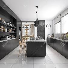 Build your complete industrial, kitchen at the home depot. 3d Rendering Industrial Style Kitchen With Black Wood Dining Stock Photo Picture And Royalty Free Image Image 99374609