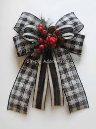 Black And White Buffalo Plaid Ribbon Black White Buffalo Check Wreath Bow Red Berries Burlap Buffalo Check Bow Burlap Buffalo Lant Buffalo Check Christmas Decor Red Christmas Wreath Christmas Bows