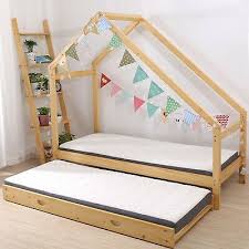 Double Children Floor Bed Frame Toddler Premium Wood Kids Twin Bed Bedroom Safe Ebay House Frame Bed Kids Twin Bed Diy Toddler Bed