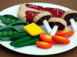 Menu Aus Filz T Bone Steak Mit Pilzen Und Gemuse Lebensmittel Spielkuche Filzmuster Fur Lebensmittel
