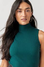 Francesca's Dina Mock Neck Rib Knit Midi Dress