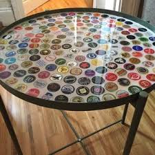Bottle Cap Table With Poured Resin Surface In 2020 Bottle Cap Table Beer Cap Table Bottle Top Tables