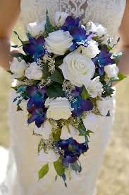 This video features a gorgeous white. Brandy S Cascade Bridal Bouquet With Blue Violet Blue Wedding Bouquet Blue Wedding Flowers Cascading Wedding Bouquets