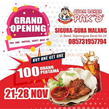 We did not find results for: Ayam Bakar Pak D Sigura Gura Malang Opening Promo Buy 1 Get 1 Free Scanharga