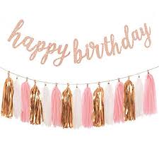 Rose gold happy birthday bunting banner balloons 18/21st/30/40/50 party decor. Aonor Rose Gold Birthday Party Decorations Glittery Rose Gold Happy Birthday Banner And Tissue Paper Tassels Garland For Birthday Decorations Walmart Com Walmart Com