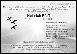 Traueranzeigen von Heinrich Pfaff
