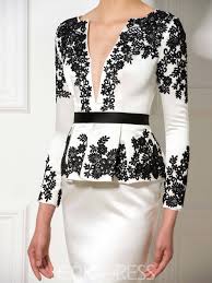 Ericdress Long Sleeves Appliques Ribbon Peplum Cocktail Dress Long Sleeve Cocktail Dress Fashion Cocktail Dress