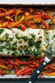 Sheet Pan Roasted Fish With Sweet Peppers Recipe Recipe Sweet Pepper Recipes Roast Fish Stuffed Sweet Peppers