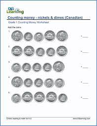 These money worksheets are a great resource for children in kindergarten, 1st grade, 2nd grade. Grade 1 Counting Money Worksheets Nickels And Dimes Canadian K5 Learning