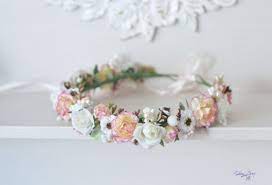 Peach Pink Carnation Wedding Flower Crown White Roses Hair Flower Crown Wedding Carnation Wedding Flowers Carnation Wedding