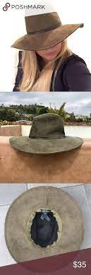 Zara Wide Brim Boho Safari Hat Suede Sun Green Cap Green Cap Zara Green Safari