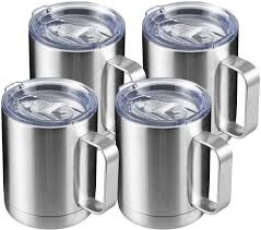 Greens steel is a stainless steel drinkware company providing reusable stainless steel double walled tumblers, stainless steel cups, water bottles, straws, and accessories. Comooo 12oz Insulated Coffee Mug With Handle Stainless Steel Tumbler Set Of 4 With Lid Double Wall Vacuum Travel Coffee Cup For Hot Cold Drinks Silver 4 Pack Walmart Com Walmart Com