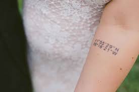 Tattoo Of Coordinates Of Wedding Location The Wedding Story Of Justin And Jessica Greeno Weddingday Magaz Coordinates Tattoo Location Tattoo Circle Tattoos