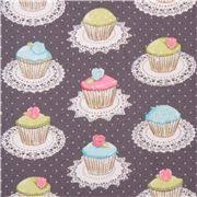 Tissu En Flanelle Michael Miller Gris Fonce Avec Des Cupcakes Paillettes Argent Flanelle Tissu Michael Miller