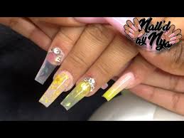 Short coffin acrylic nails are the next best thing, and they are beautiful and sometimes cute. Yellow Coffin Full Set With Flowers And Hearts Acrylic Nails Tutorial No Drill E File Beauty Armies
