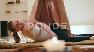 Thai Massage Caucasian Female Gets Medical Therapy In Salon Stock Footage Caucasian Female Thai Massage