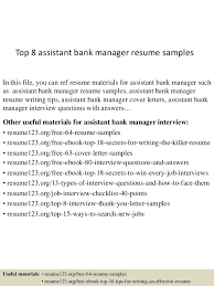 top 8 assistant bank manager resume samples