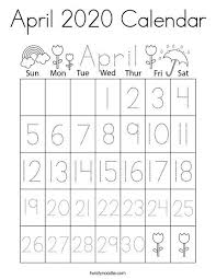 April 2020 Calendar Coloring Page Twisty Noodle Kids Calendar School Calendar Preschool Calendar