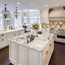 Beautiful White Spring Granite For Luxury Kitchen Ideas Ideas Beautiful White S Antique White Kitchen Antique White Kitchen Cabinets White Granite Countertops