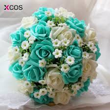 Cheap wedding bouquets tiffany blue. 2016 Blue And White Wedding Bouquet Handmade Artificial Flower Rose Buque Casamento Bridal Bouquet For Wedding Decoration Buy At The Price Of 11 39 In Aliexpress Com Imall Com