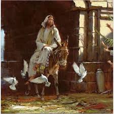 The King Comes In Peace Riding On A Donkey On The Day The Perfect Chosen Lamb Was Brought To The Temple For The Passove Bible Art Christian Art Jesus Art