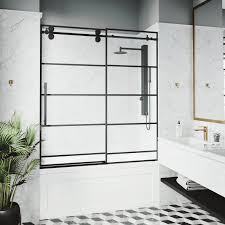 Simple glass with solid chrome fixing allows you to use the whole in any decor. Vigo Grid Elan Adjustable Sliding Tub Door In Matte Black