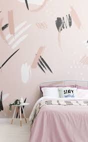 Peach Abstract Wallpaper Black Brush Stroke Design Muralswallpaper Feature Wall Bedroom Girls Bedroom Wallpaper Girls Room Wallpaper