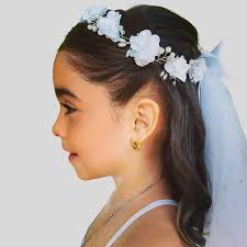 Peinado Coronas De Comunion Para NiÃ±as Corona Plateada Con Flores Blancas  Y Perlas Belén