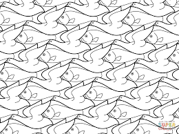 Bird Fish Tessellation By M C Escher Coloring Page Supercoloring Com Tessellation Art Escher Tessellations Mc Escher