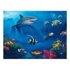 Ocean Mural Postcard Zazzle Com Underwater Wallpaper Shark Painting Aquarium Live Wallpaper