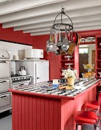 Colorful Farmhouse Style Red Kitchen Red Country Kitchens Retro Kitchen