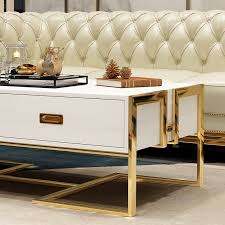 Jocise Contemporary White Black Rectangular Storage Coffee Table With Drawers Lacquer Gold Base In 2020 Coffee Table With Drawers Coffee Table With Storage White And Gold Decor