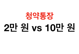 1)국민주택 청약을 원할 경우 : ì²­ì•½í†µìž¥ ê¸ˆì•¡ ì–¼ë§ˆë¥¼ ë‚©ìž…í•´ì•¼ í• ê¹Œ 2ë§Œì› Vs 10ë§Œì›
