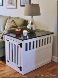 This designer dog crate is made with a blend of blend of recycled polymers and wood fibers, designed to prevent wrapping or cracking.the spindle bars are made of quality stainless steel, providing ventilation and a view for your pooch. End Table Dog Kennel Dog Kennel End Table Dog Crate Table Diy Dog Crate