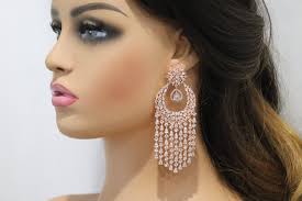 Lange Rose Gold Chaandbali indischen Schmuck pakistanischen Schmuck  indische Ohrringe amerikanischen Diamant Ohrringe