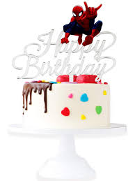 Are there any stock photos of a cake? Spiderman Happy Birthday Cake Topper Cartoon Theme Party Cake Decor Baby Shower Boy S Birthday Party Supplies Adorable Superheroes Mirrored Acrylic Decoration Buy Online In Andorra At Andorra Desertcart Com Productid 139570557