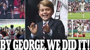 Prince george looked just like his father, prince william, in a navy suit and striped tie while watching a euro 2020 soccer match in london. 1lle Jhinoioym