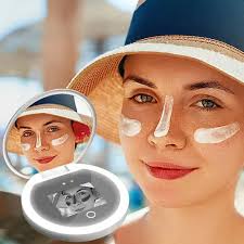 Espejo Plegable Doble Con Cámara Uv Para Protector Solar