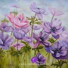 Field Of Flowers Original Art Oil Painting On Canvas Purple Pink Anemone Flowers Painting Windflowers Shabby Chic De Painting Art Painting Oil Oil Painting