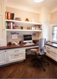 Using mismatched chairs at the dining room table is such a farmhouse décor move. Beautiful Office Built In Modern Farmhouse Style Home Office With White Built In Desk And Cabinets With Cozy Home Office Home Office Design Home Office Space