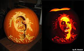 The top is typically cut off the pumpkin and the inside flesh scooped out; Epbot Pumpkin Fun