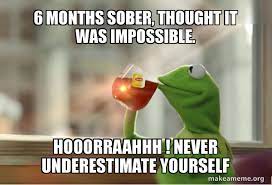 6 Months Sober Thought It Was Impossible Hooorraahhh Never Underestimate Yourself Kermit Drinking Tea Make A Meme