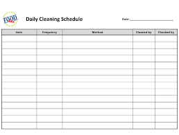 Daily Cleaning Schedule Template Food Safe Download