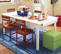 Kids Craft Table With Paper Roll From Pottery Barn 239 Diy Love The Colorful Chairs Smart To Have The Table I Kids Craft Tables Craft Table Playroom Table