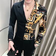 Black And Gold Clothes Men Luxury Black Gold Shirt 2019 Autumn Baroque Men Shirt Long Sleeve Patchwork Casual S In 2020 African Shirts For Men Black And Gold Shirt Business Casual Attire For Men